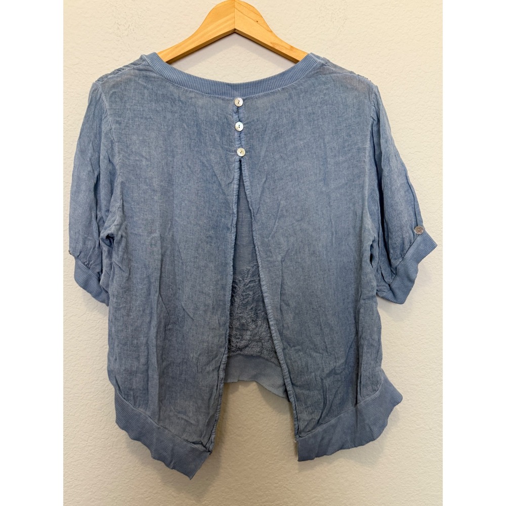 Scandal made in Italy Lagenlook Blouse-Blue-Artsy Semi Sheer Boho Top - Picture 7 of 11